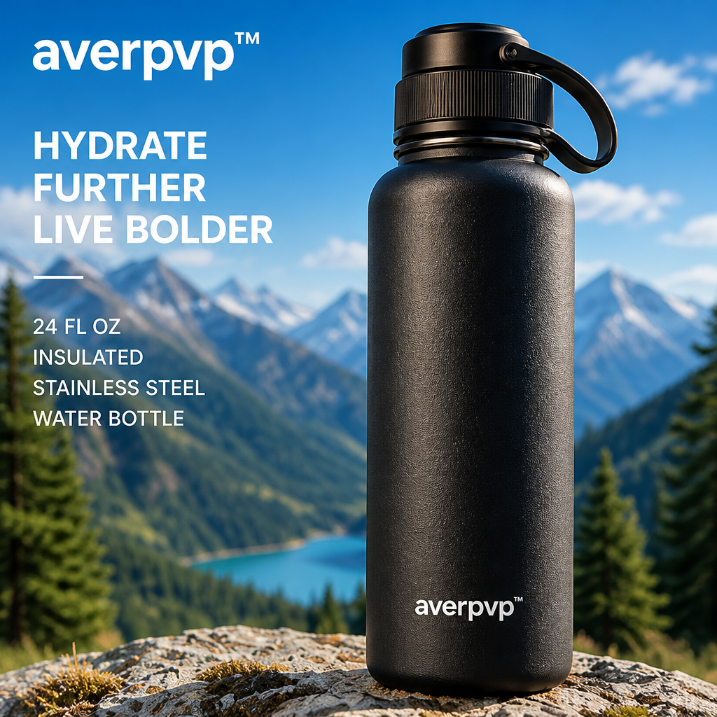 averpvp™ 24 fl oz Insulated Stainless Steel Water Bottle, Wide-Mouth Drinking Flask with Screw Cap & Carry Loop