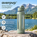 averpvp™ 20 fl oz Glass Water Bottle with Silicone Sleeve, Screw-Top Drinking Bottle & Carry Loop