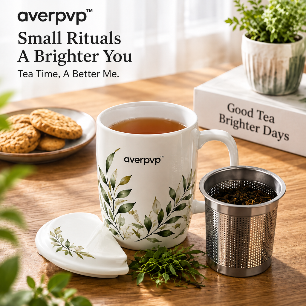 averpvp™ 16 fl oz Ceramic Tea Infuser Mug with Stainless Steel Loose-Leaf Basket & Matching Lid