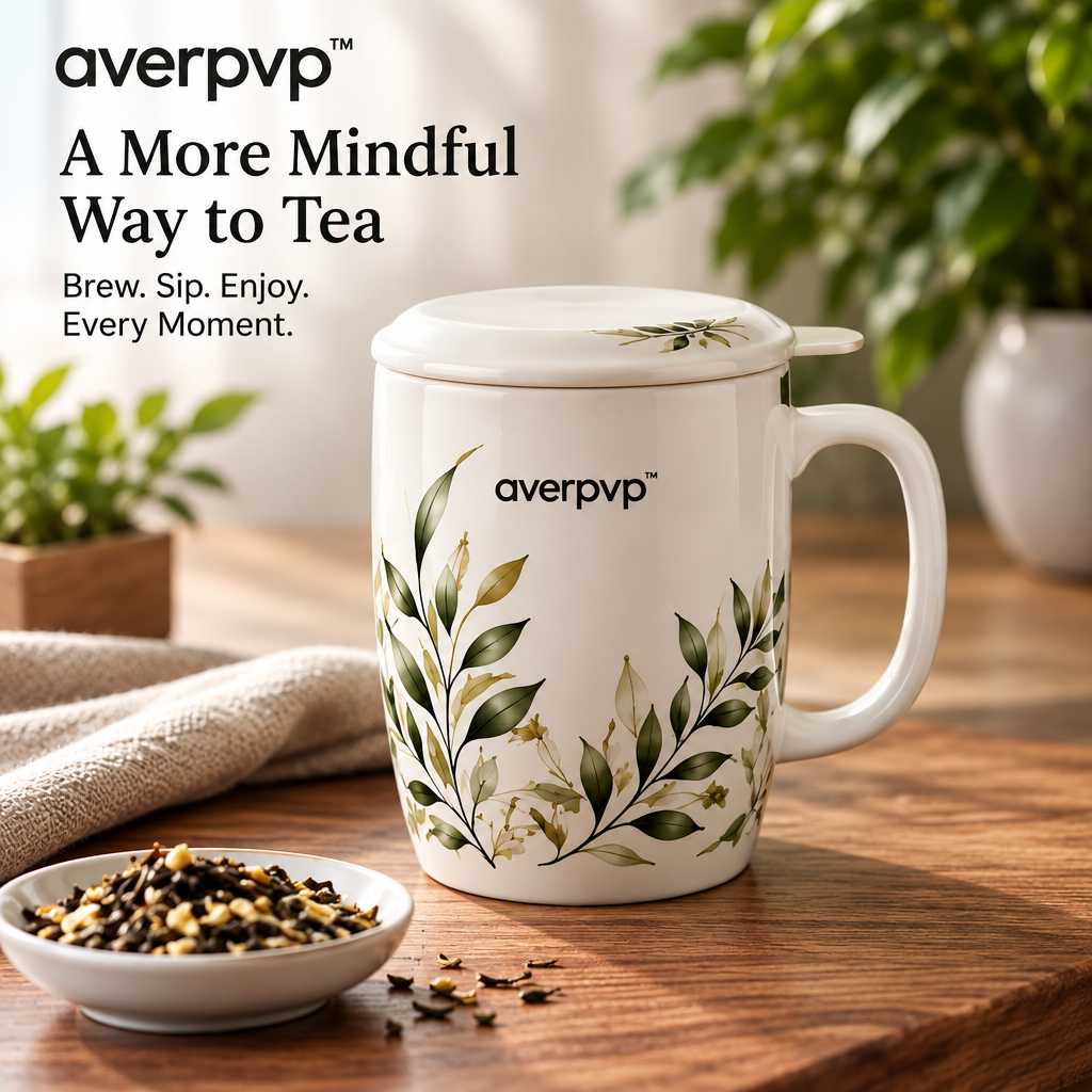 averpvp™ 16 fl oz Ceramic Tea Infuser Mug with Stainless Steel Loose-Leaf Basket & Matching Lid