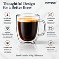 averpvp™ 12 fl oz Double-Wall Glass Coffee Mugs, Clear Borosilicate Latte & Tea Cups, Set of 2
