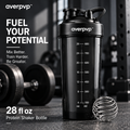 averpvp™ 28 fl oz Protein Shaker Bottle, Workout Mixing Cup with Stainless Steel Whisk Ball & Carry Loop