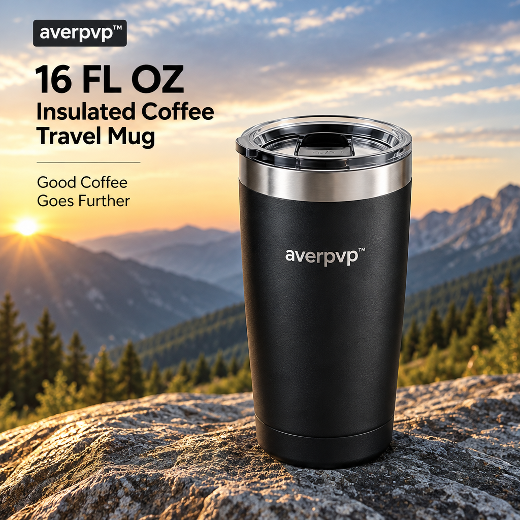 averpvp™ 16 fl oz Insulated Coffee Travel Mug, Stainless Steel Commuter Cup with Sliding Lid