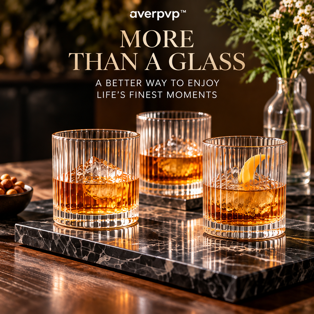 averpvp™ 10 fl oz Ribbed Rocks Glasses, Old Fashioned Whiskey Tumblers & Lowball Drinking Glasses, Set of 4