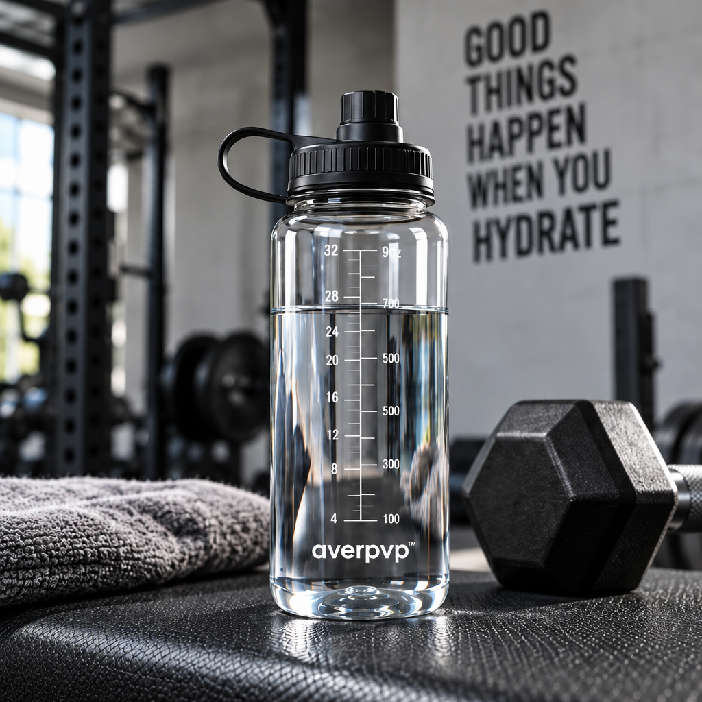averpvp™ 32 fl oz Clear Water Bottle, Wide-Mouth Reusable Drinking Bottle with Chug Spout & Volume Markings