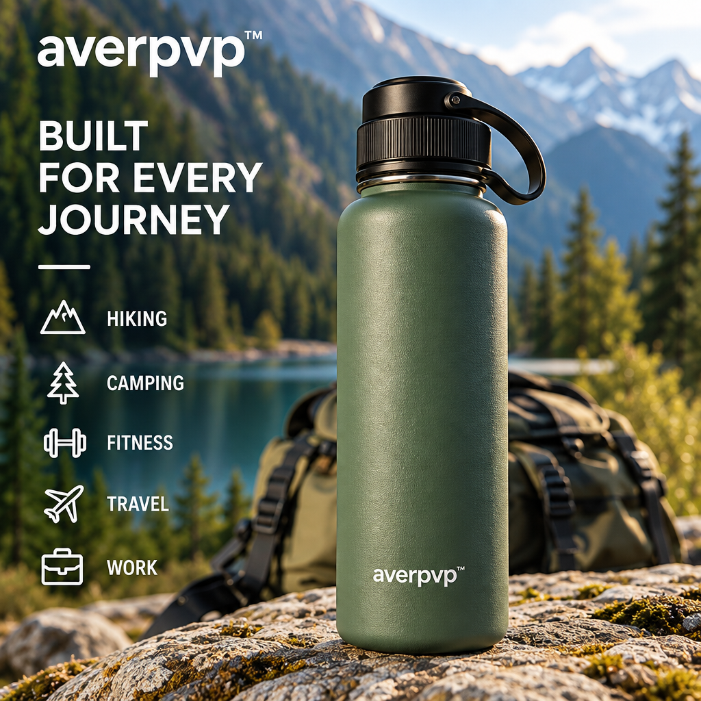averpvp™ 24 fl oz Insulated Stainless Steel Water Bottle, Wide-Mouth Drinking Flask with Screw Cap & Carry Loop