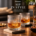 averpvp™ 10 fl oz Ribbed Rocks Glasses, Old Fashioned Whiskey Tumblers & Lowball Drinking Glasses, Set of 4