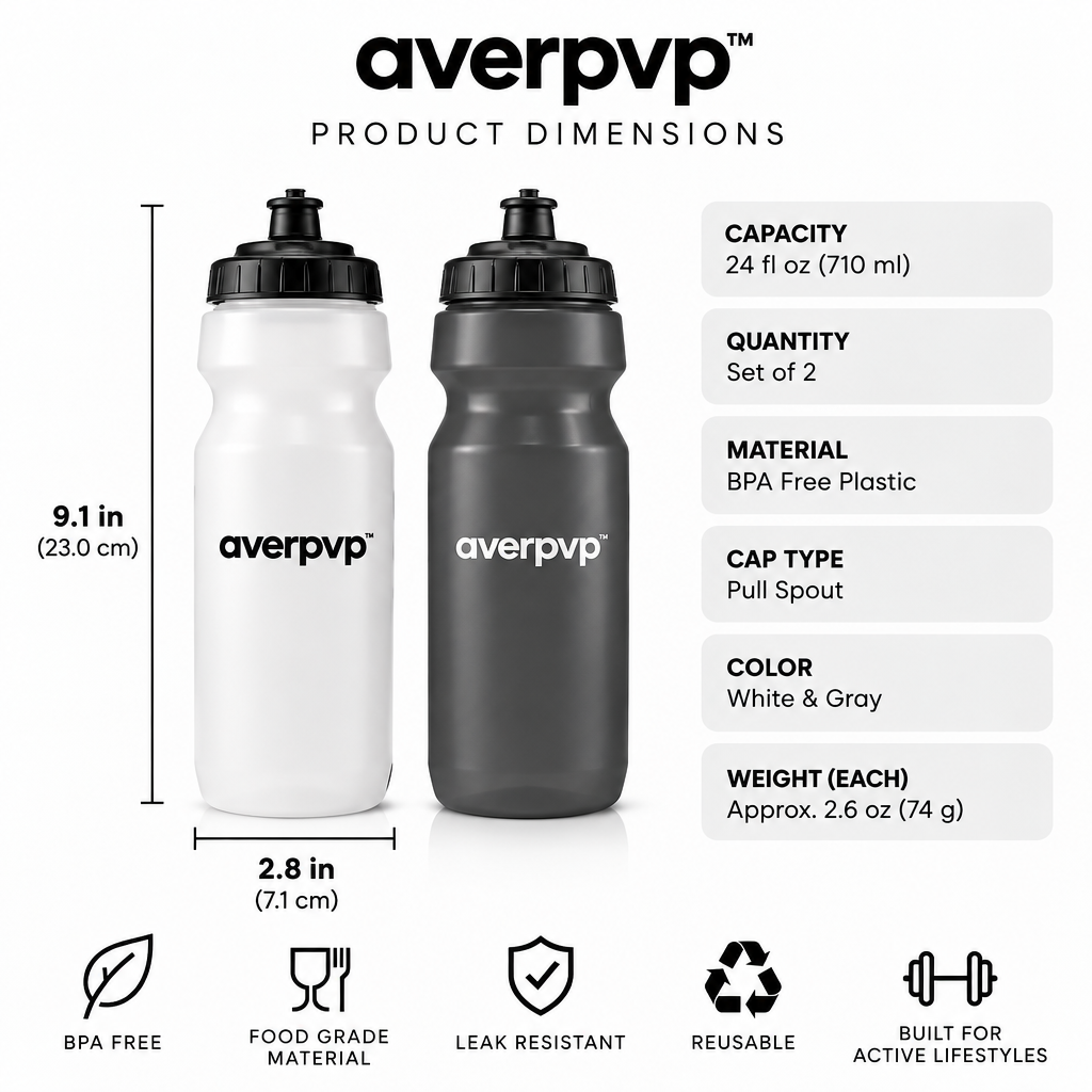 averpvp™ 24 fl oz Squeeze Sports Water Bottles, Cycling Drinking Bottles with Pull Spouts, Set of 2