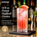 averpvp™ 14 fl oz Fluted Highball Glasses, Tall Cocktail Tumblers for Collins Drinks & Iced Beverages, Set of 4