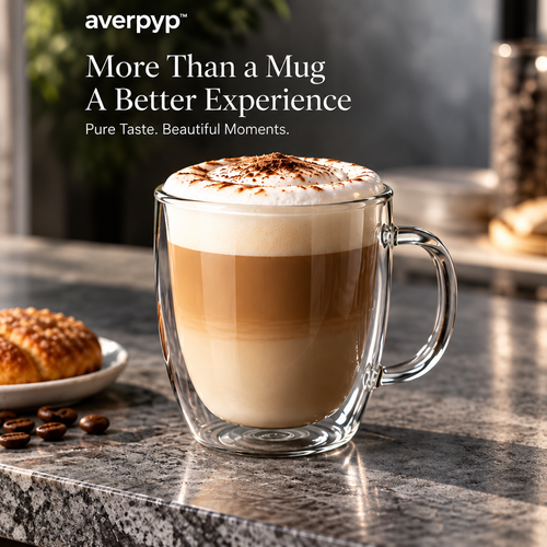 averpvp™ 12 fl oz Double-Wall Glass Coffee Mugs, Clear Borosilicate Latte & Tea Cups, Set of 2
