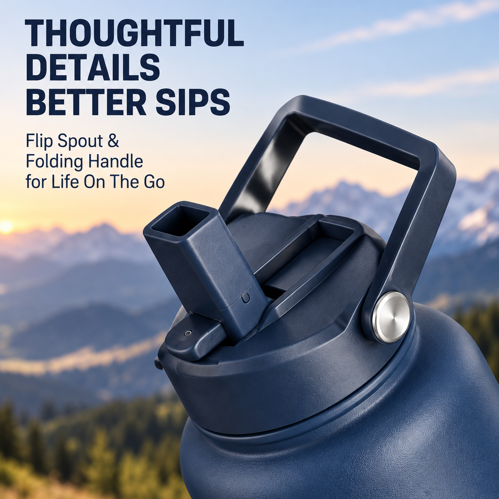 averpvp™ 32 fl oz Straw Water Bottle, Single-Wall Stainless Steel Drinking Bottle with Flip Spout & Folding Handle