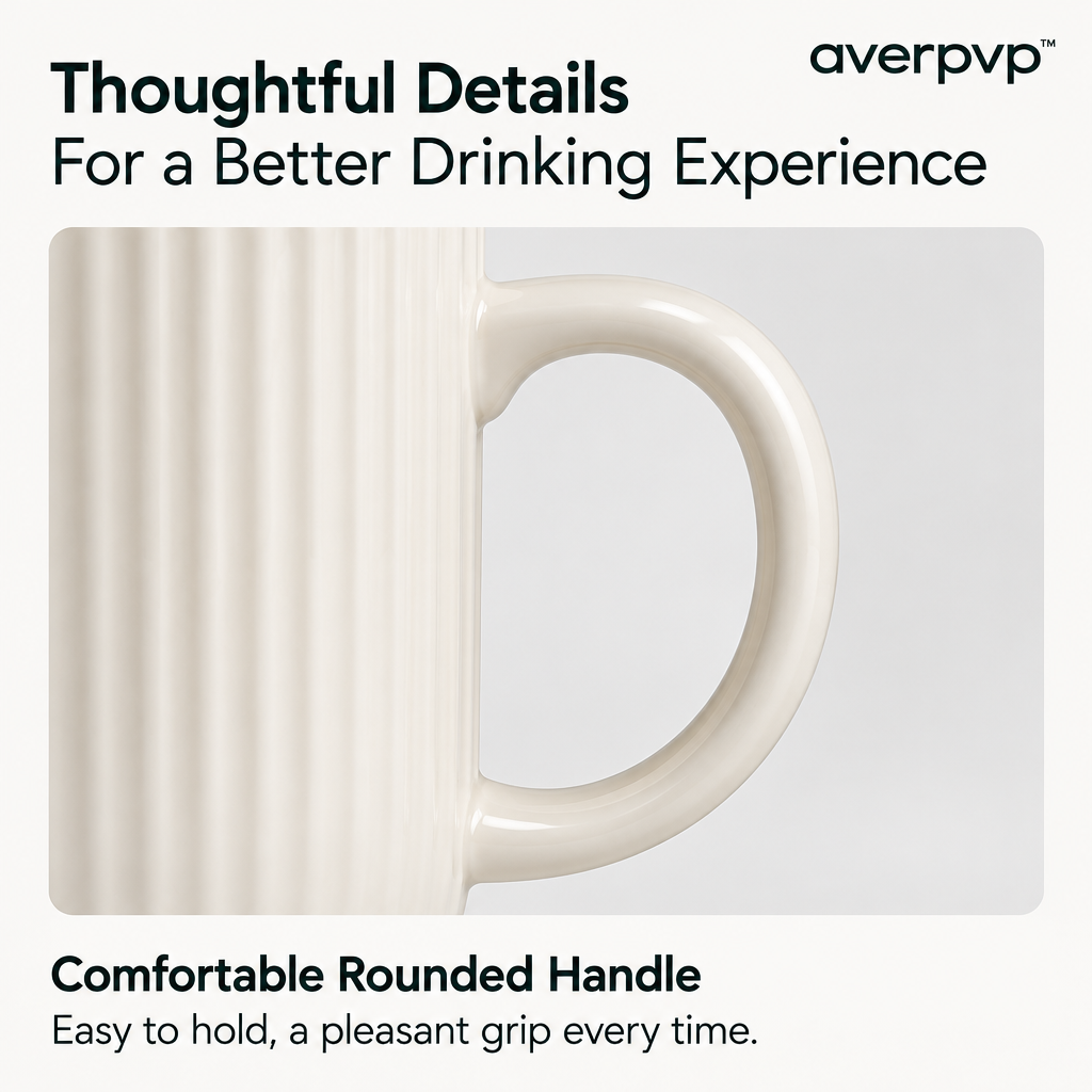 averpvp™ 16 fl oz Ceramic Coffee Mugs, Ribbed Stoneware Tea Cups with Rounded Handles, Set of 2