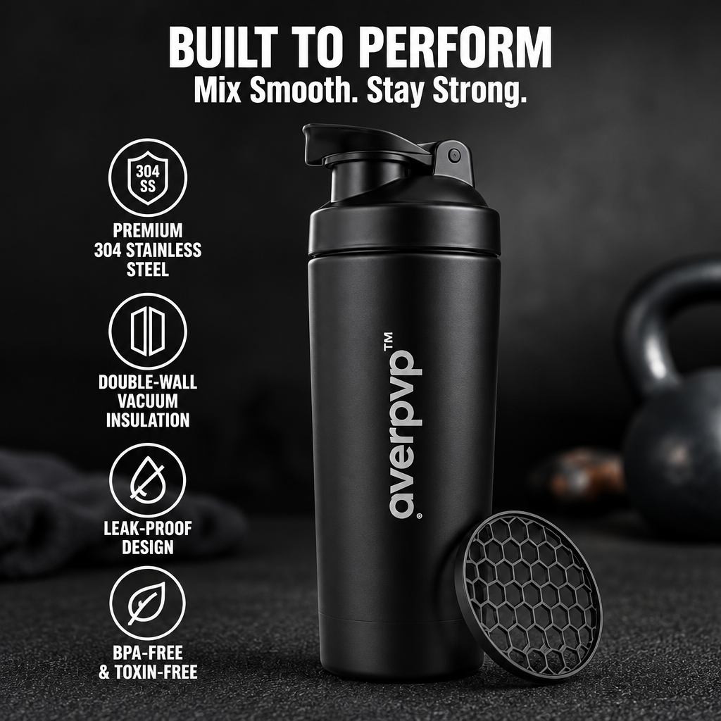 averpvp™ 24 fl oz Insulated Stainless Steel Shaker Bottle, Protein Mixing Cup with Removable Mixing Grid