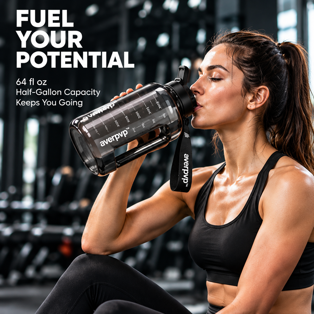 averpvp™ 64 fl oz Gym Water Jug, Half-Gallon Drinking Bottle with Side
