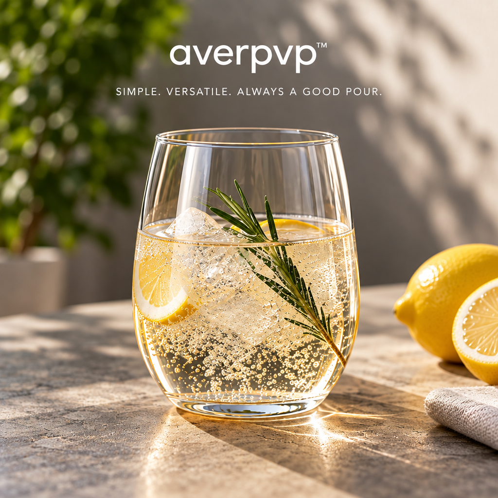 averpvp™ 16 fl oz Stemless Wine Glasses, Clear Rounded Tumblers for Wine, Spritzers & Sparkling Water, Set of 4