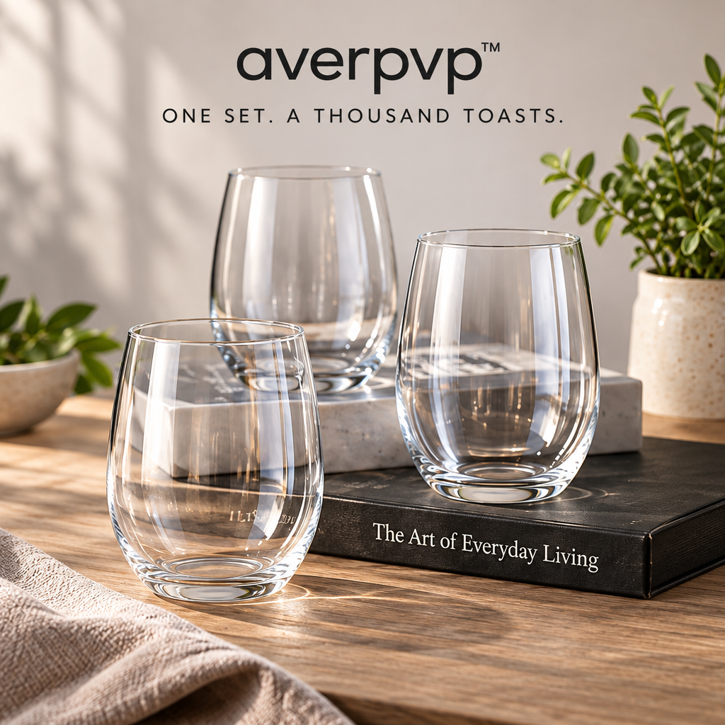 averpvp™ 16 fl oz Stemless Wine Glasses, Clear Rounded Tumblers for Wine, Spritzers & Sparkling Water, Set of 4